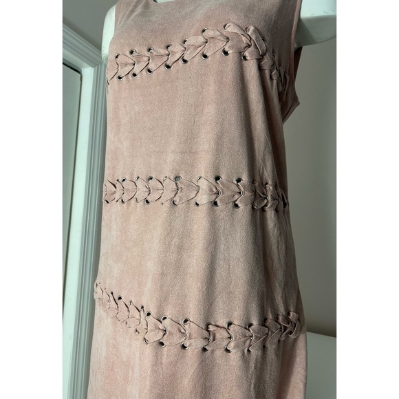 Missguided Mauve Pink Faux Suede Braided Lace Up Mini Shift Dress Size 12 Large - Picture 4 of 9